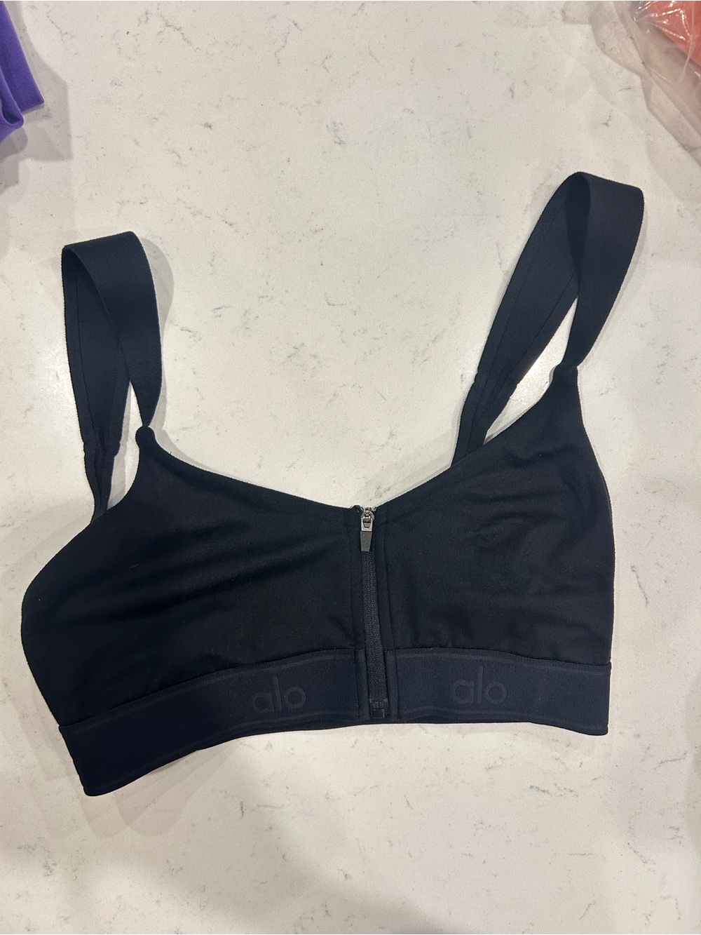 ALO Yoga Black Front-Zip Supportive Sports Bra